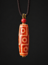 Authentic Tibetan 9-Eye Red Agate Dzi Bead Pendant Necklace