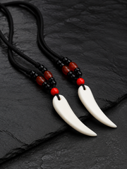 Hand-Carved Tibetan Yak Bone Wolf Tooth Amulet Necklace