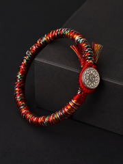 Tibetan Silk Vajra Knot Amulet Bracelet 999 Silver