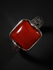 Vintage S925 Silver Nanhong Red Agate Square Ring