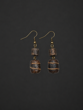 Vintage Tibetan Agarwood Gold-Inlaid Earrings