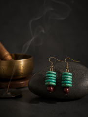 Vintage Tibetan Magnesite & Sandalwood Drop Earrings