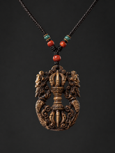 Hand-Carved Tibetan Yak Bone Vajra Amulet Necklace