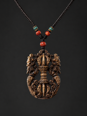 Hand-Carved Tibetan Yak Bone Vajra Amulet Necklace