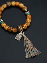 Tibetan Style Carved Bead Unisex Bracelet