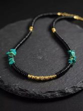 Tibetan Turquoise & Obsidian Spiritual Necklace