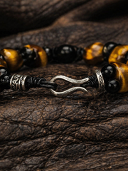Vintage Tiger Eye & Obsidian Men's Double-Layer Horus Bracelet