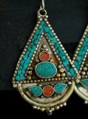 Vintage Tibetan Style Inlaid Drop Earrings