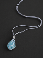 Tibetan Raw Aquamarine Macrame Necklace S925 Silver