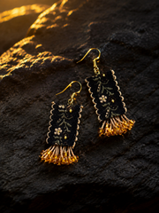 Handmade Ethnic Floral Embroidered Earrings with Amber Beads