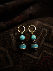 Vintage Tibetan Turquoise & Ebony Wood Drop Earrings