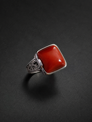 Vintage S925 Silver Nanhong Red Agate Square Ring