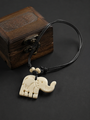 Hand-Carved Tibetan Yak Bone Elephant Necklace