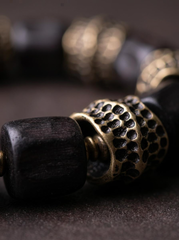 Tibetan Vintage Ebony Wood & Bronze Meditation Bracelet