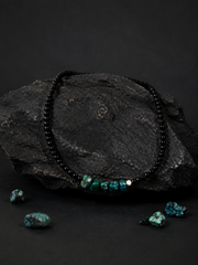 Tibetan Raw Turquoise & Black Agate Beaded Choker