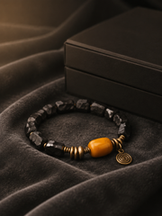 Vintage Ebony Wood Tibetan Bracelet with Spiral Charm