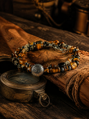 Vintage Tiger Eye & Obsidian Men's Double-Layer Horus Bracelet