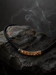 Tibetan Black Agate & Citrine Beaded Choker Necklace