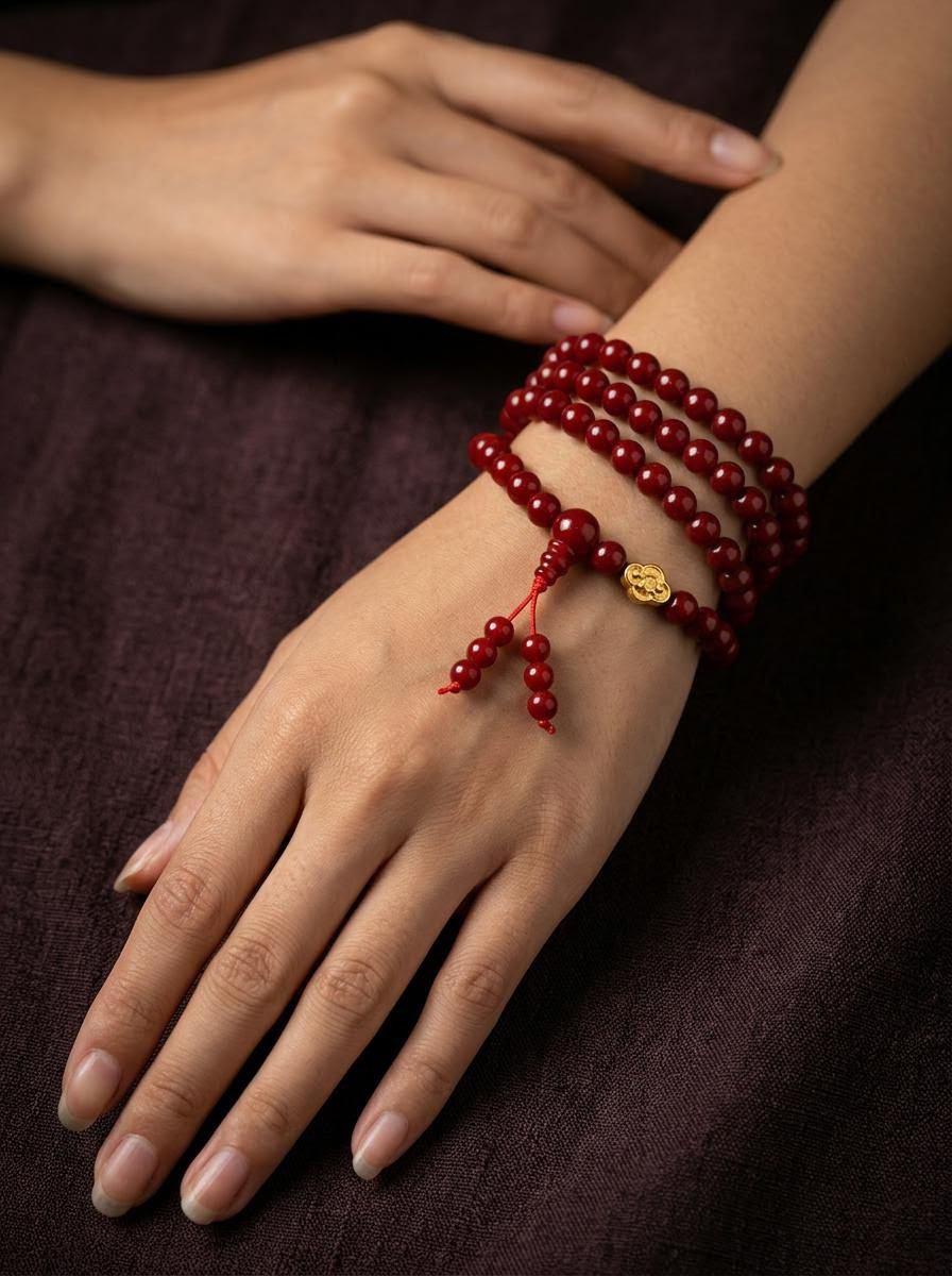 Tibetan Ox-Blood Red 108 Mala Meditation Beads