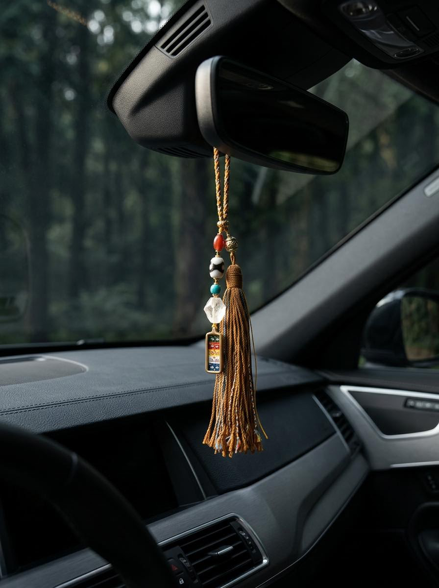 Hand-Painted Tibetan Dzi & Himalayan Crystal Charm