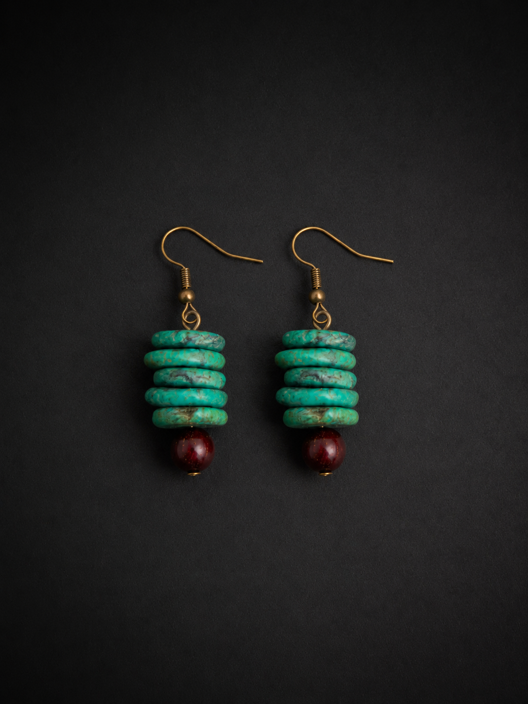 Vintage Tibetan Magnesite & Sandalwood Drop Earrings