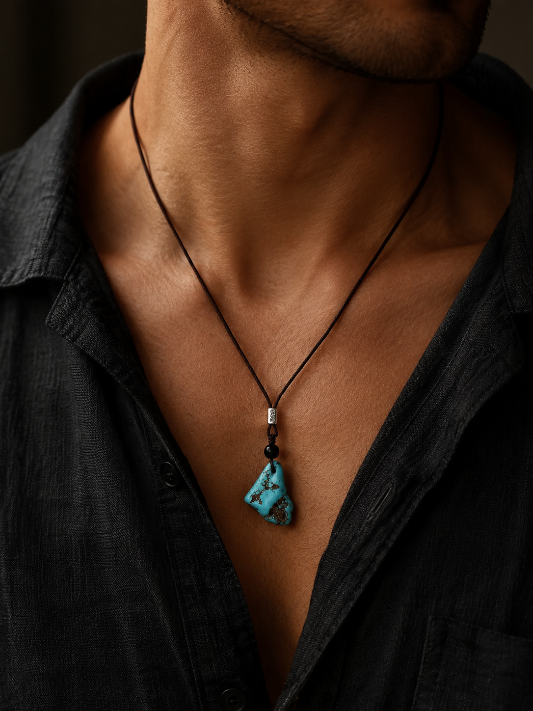 Tibetan Raw Turquoise S925 Silver Pendant Necklace