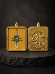 Hand-Painted Tibetan Thangka Pendant - Three Lords Amulet