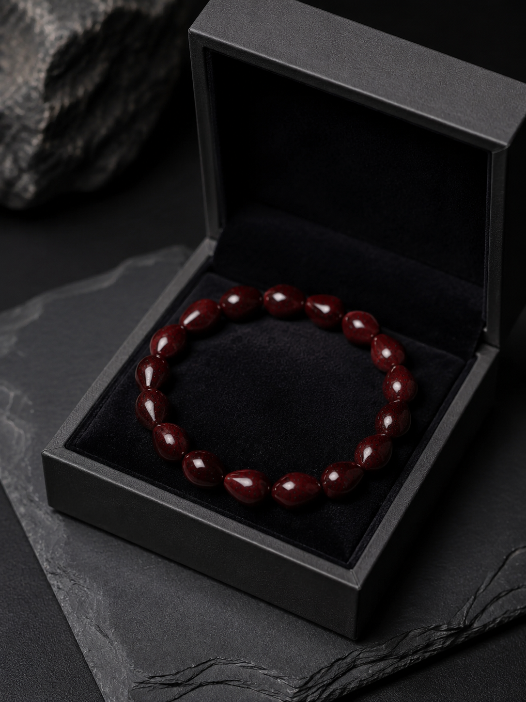 Tibetan Cinnabar Teardrop Bodhi Seed Mala Bracelet