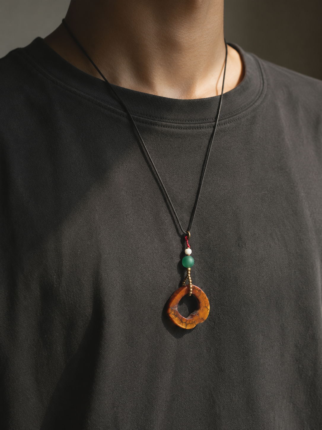 Tibetan Smoked Yak Bone Amulet Pendant Necklace