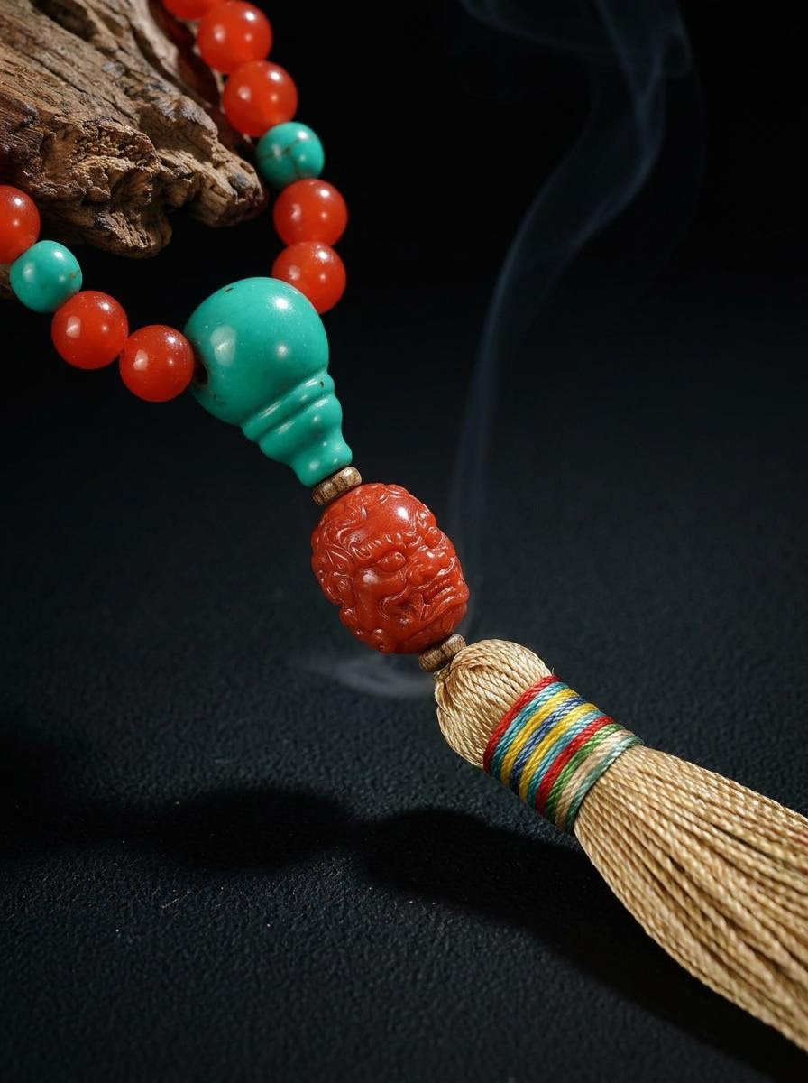 Authentic Tibetan Red Agate 108 Mala Bead Bracelet