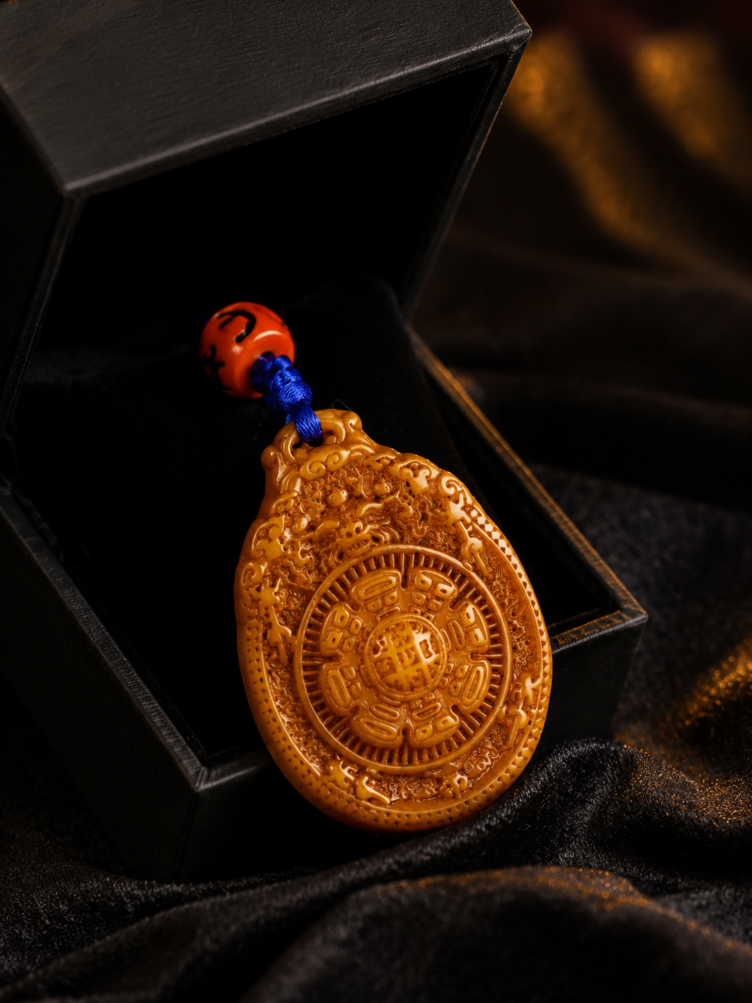 Tibetan Yak Bone Carved Jiugong Bagua Amulet Pendant