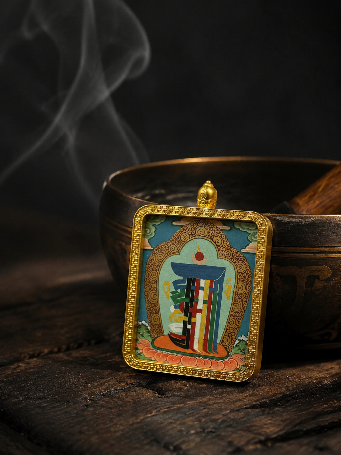 Hand-Painted Kalachakra Thangka Pendant Amulet