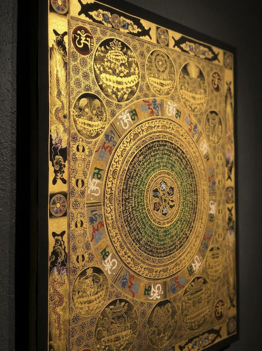 Hand-Painted Tibetan Eight Auspicious Mandala Thangka