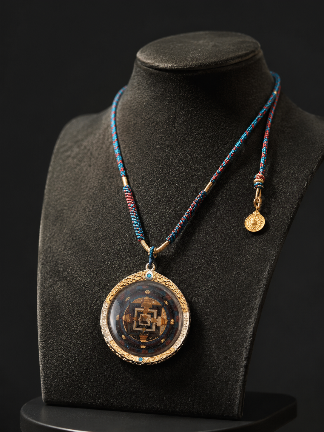 Hand-Painted Tibetan Kalachakra Mandala 925 Silver Pendant Necklace