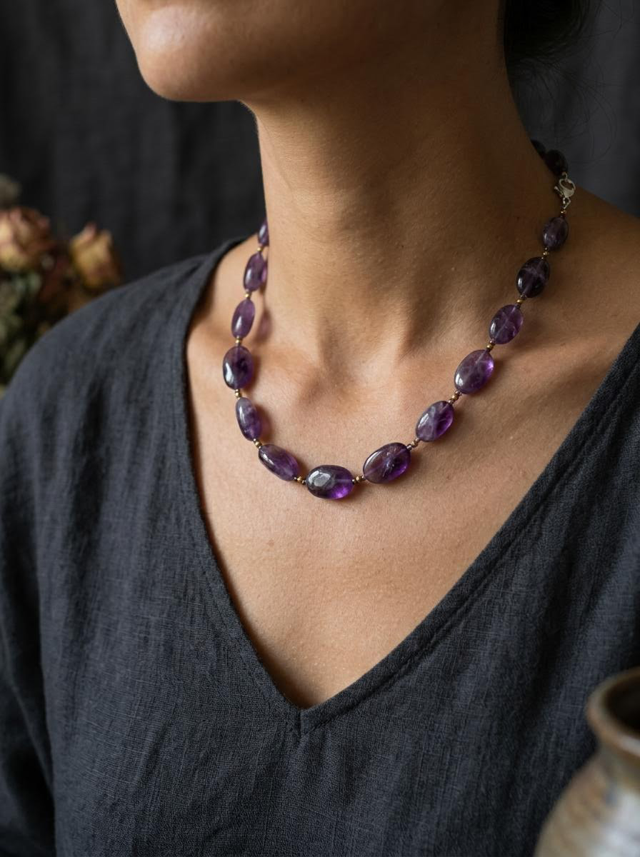 Himalayan Artisan Raw Amethyst Crystal Necklace