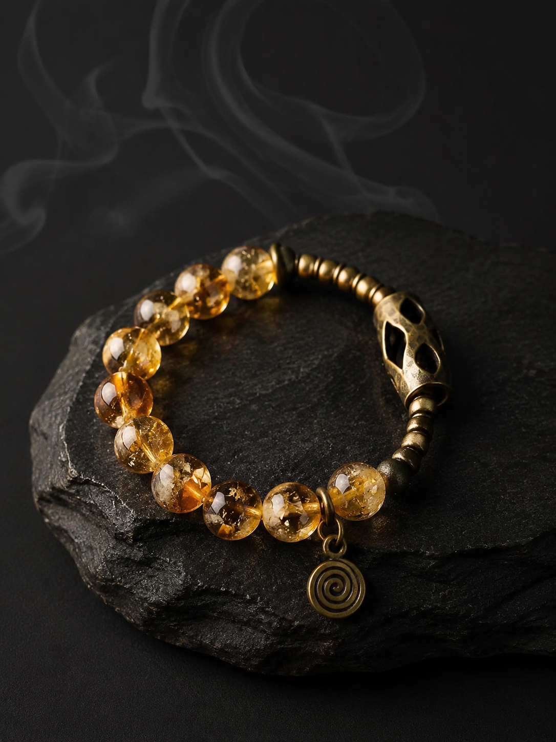 Tibetan Citrine & Vintage Brass Beaded Bracelet