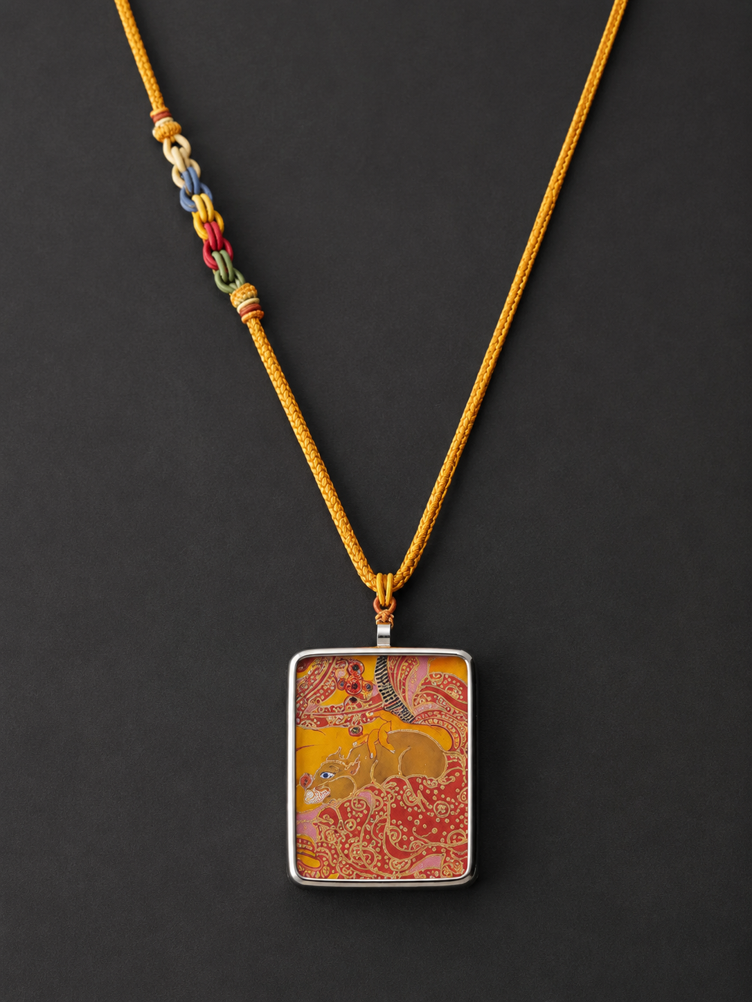 Hand-Painted Yellow Jambhala Thangka Pendant Necklace