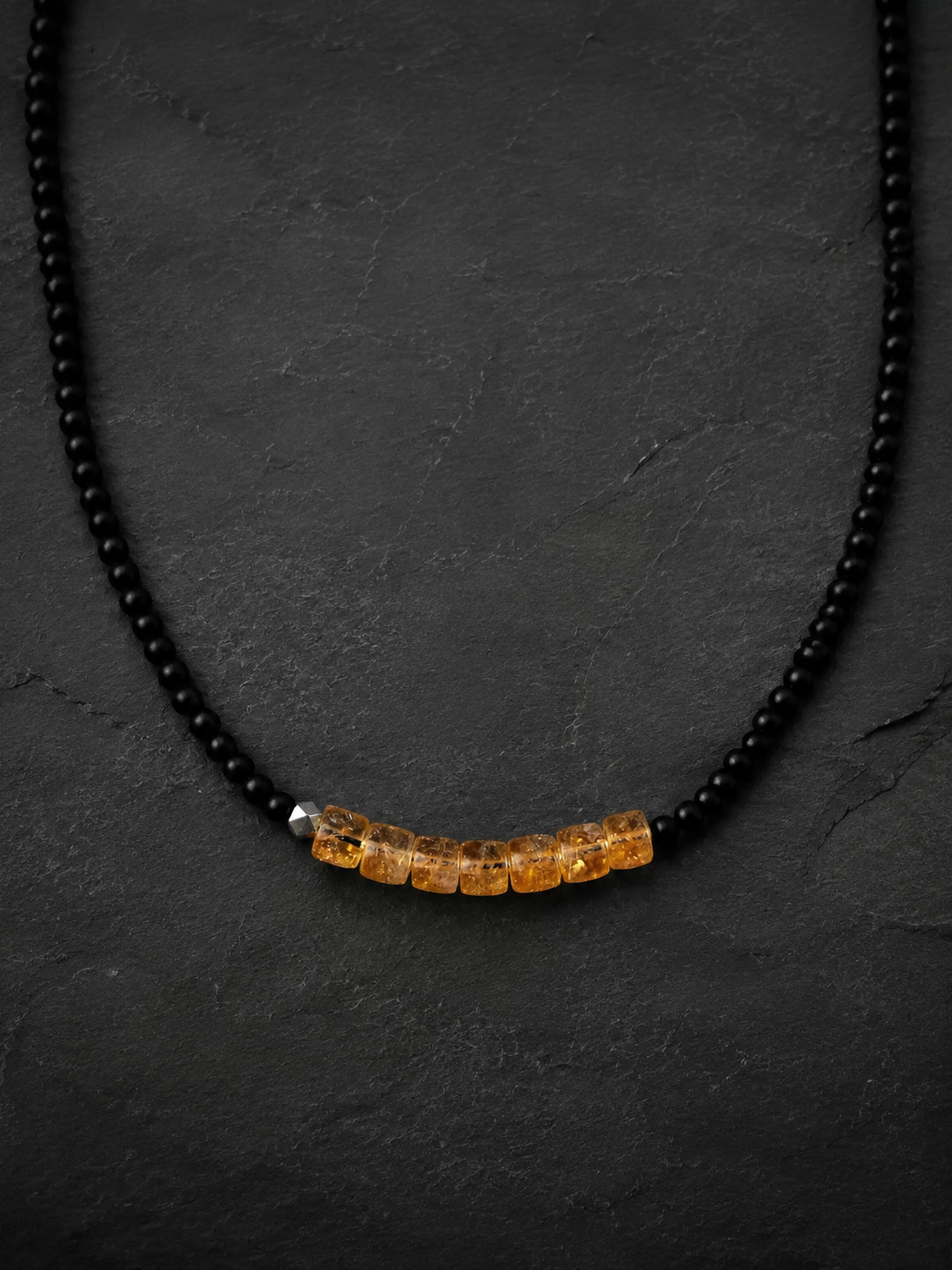 Tibetan Black Agate & Citrine Beaded Choker Necklace