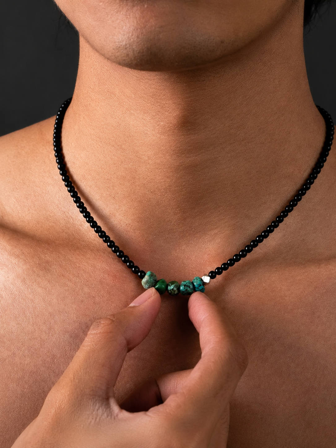 Tibetan Raw Turquoise & Black Agate Beaded Choker