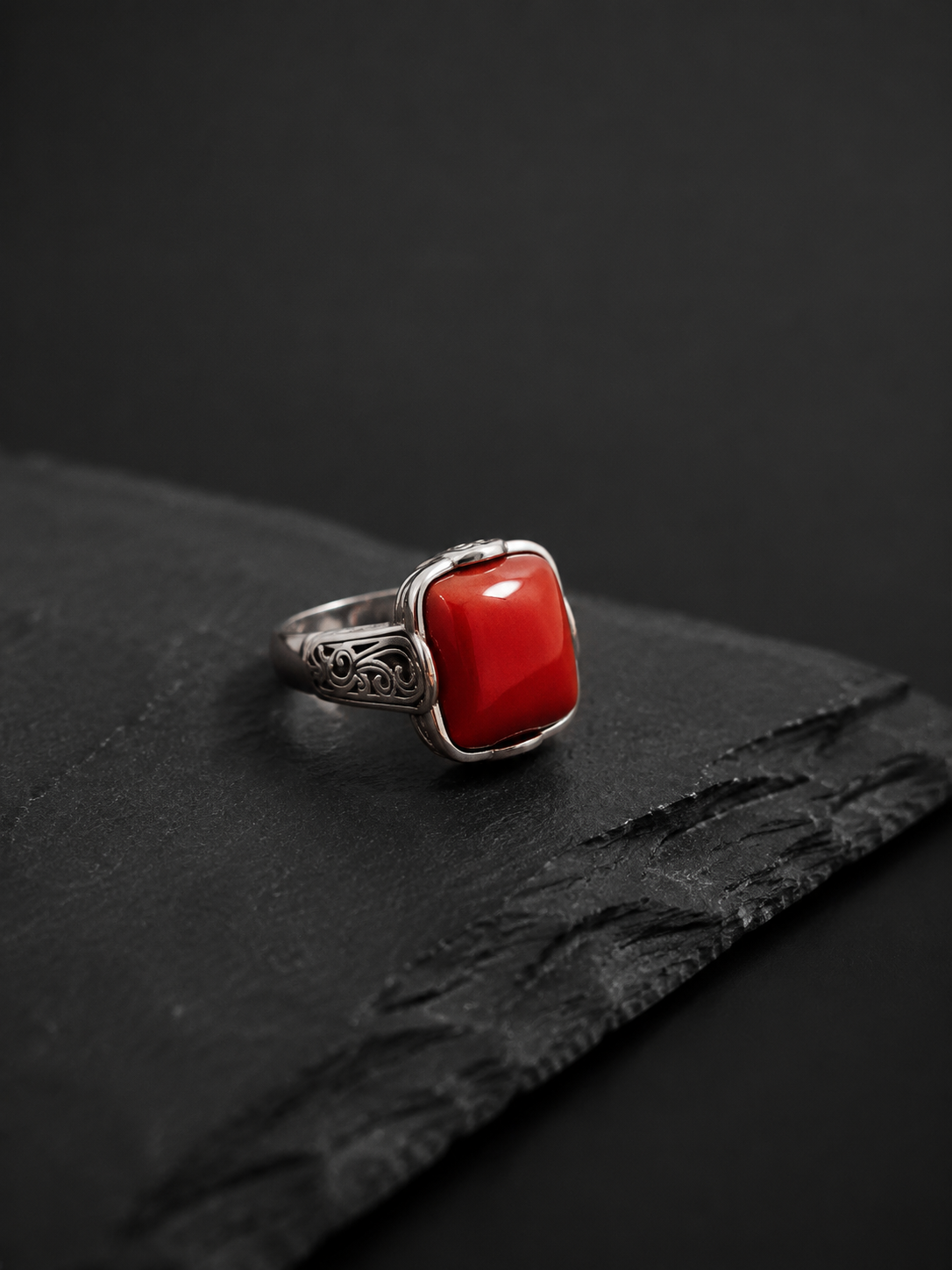 Vintage S925 Silver Nanhong Red Agate Square Ring