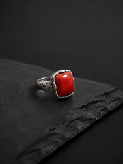Vintage S925 Silver Nanhong Red Agate Square Ring