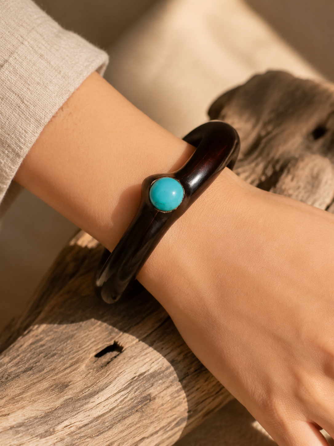 Authentic Tibetan Black Vine & Turquoise Bracelet