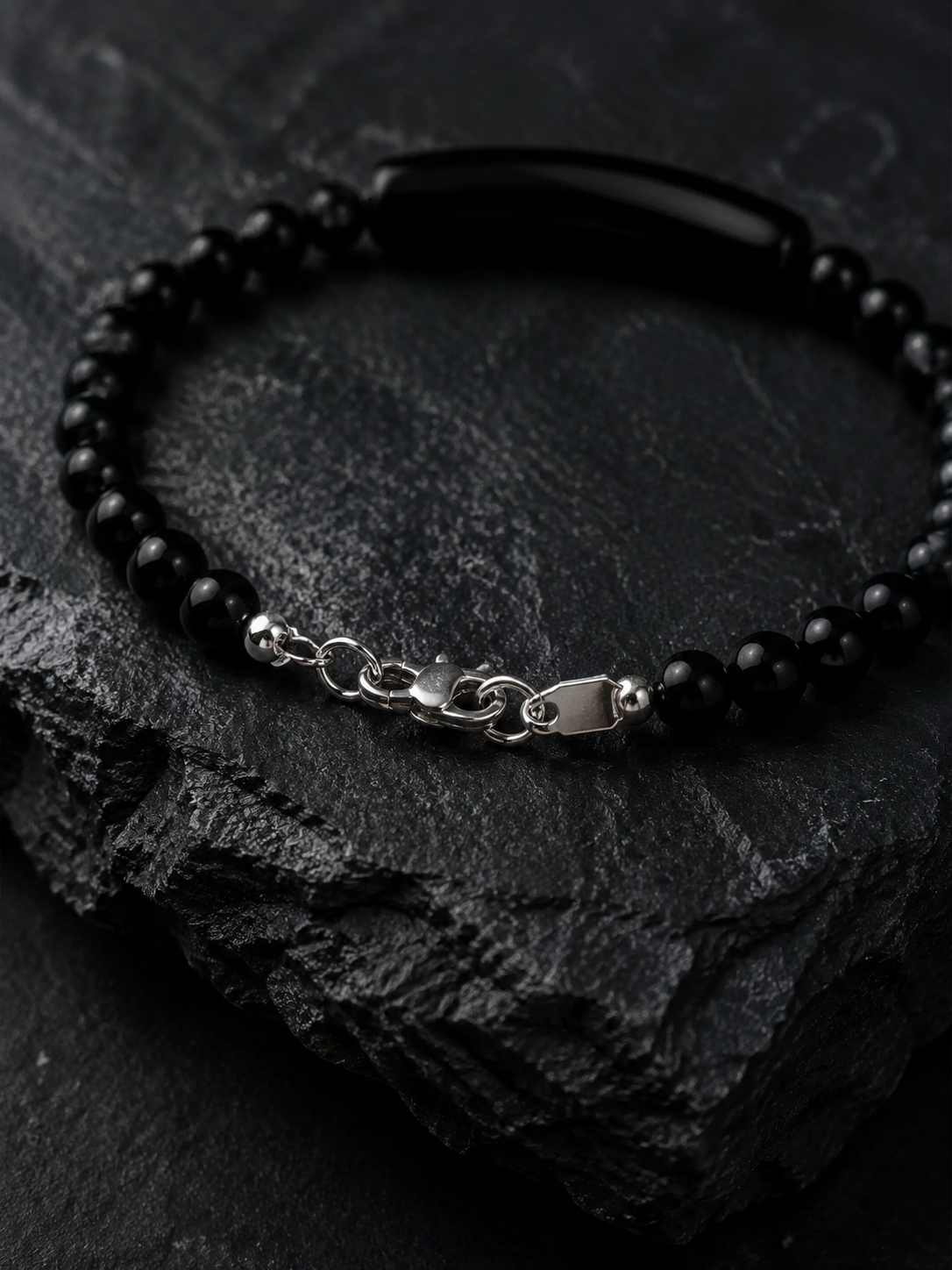 Tibetan Black Obsidian & Sterling Silver Bracelet