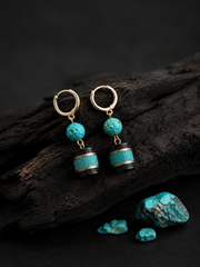 Vintage Tibetan Turquoise & Ebony Wood Drop Earrings