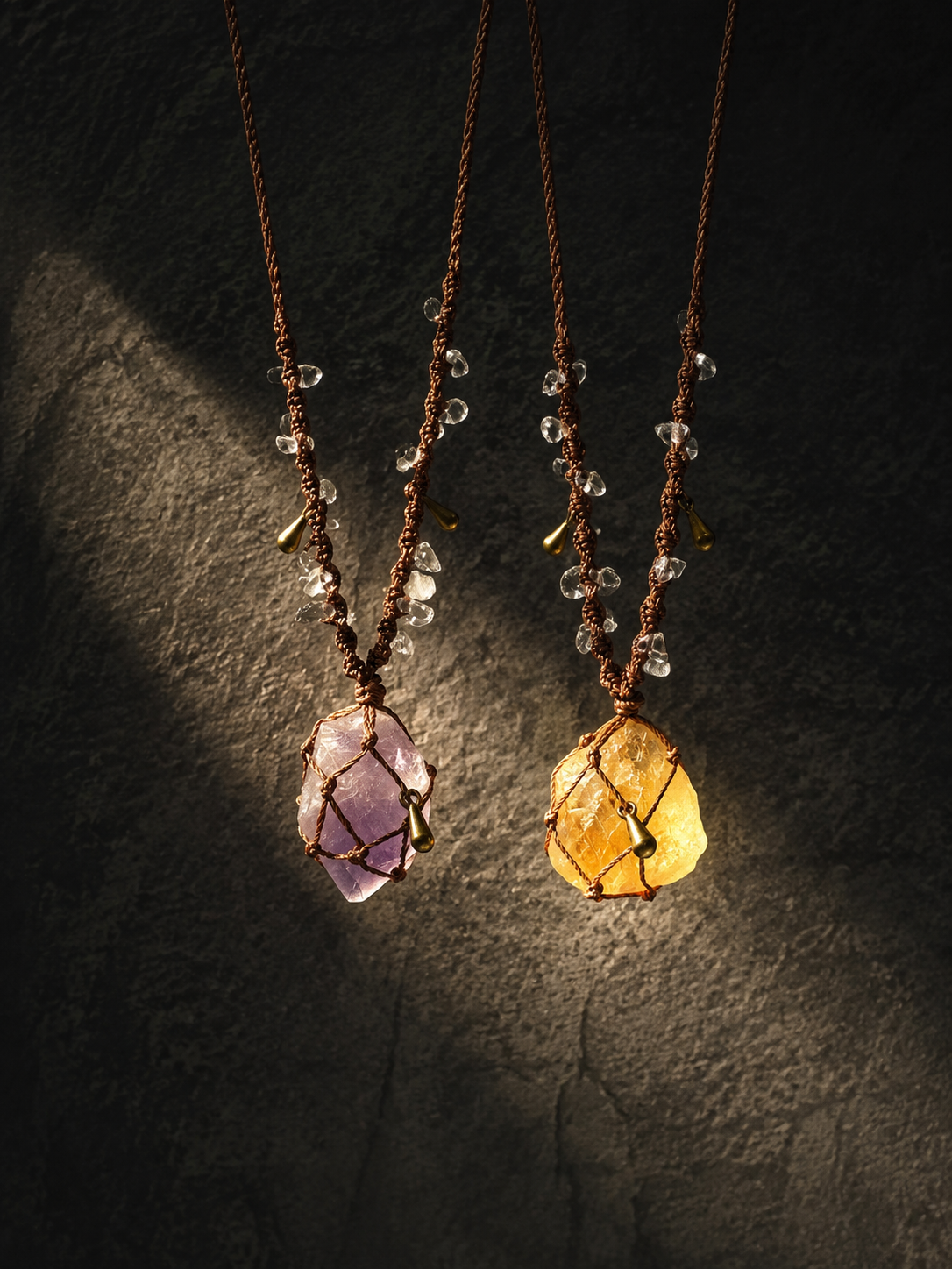 Handmade Tibetan Raw Crystal Macrame Pendant Necklace