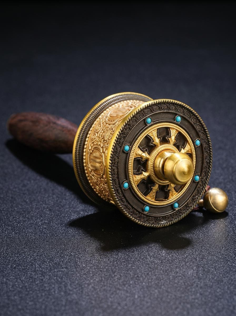 Authentic Tibetan Brass Handheld Prayer Wheel