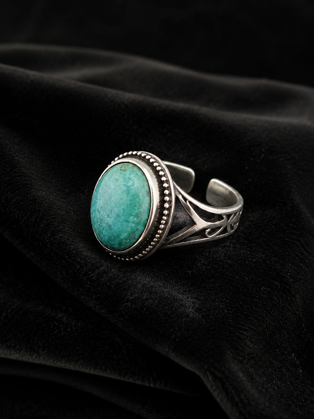 Vintage Tibetan Turquoise 925 Silver Adjustable Ring