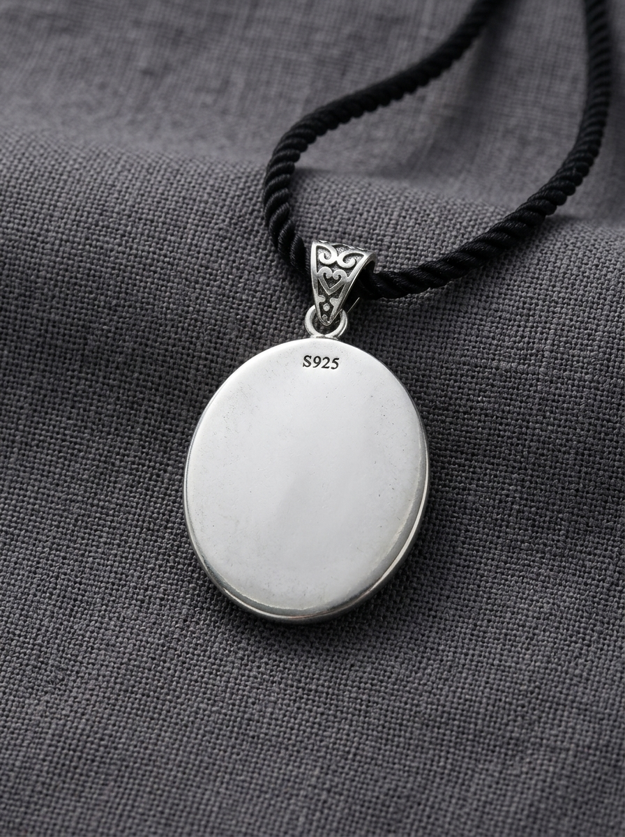 Tibetan Silver Inlaid Obsidian Protection Necklace