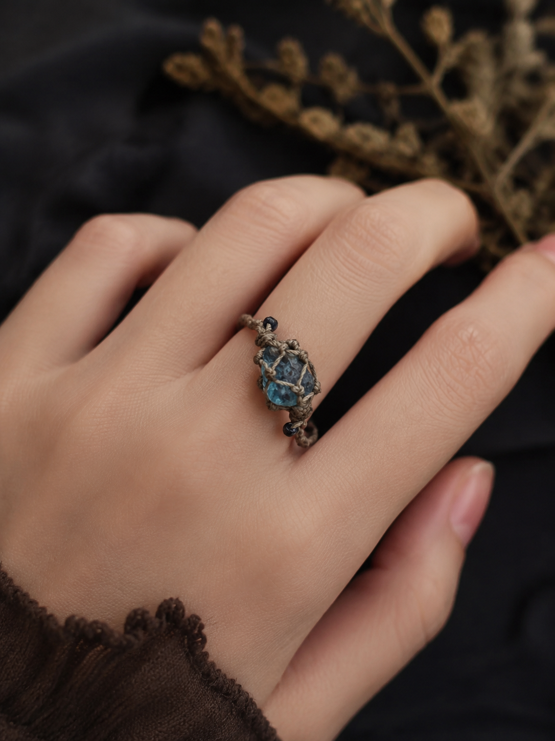 Handmade Raw Crystal Braided Adjustable Ring