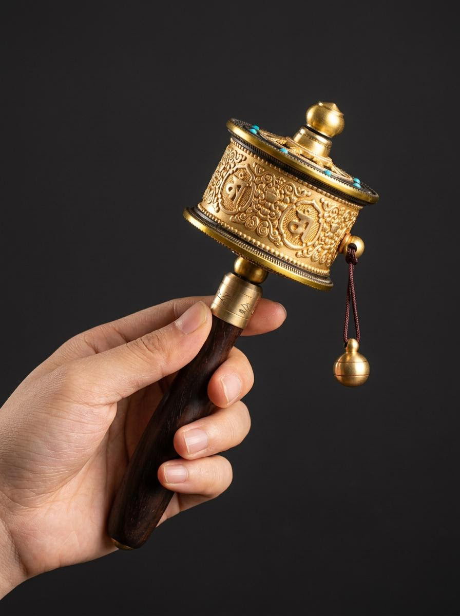 Authentic Tibetan Brass Handheld Prayer Wheel